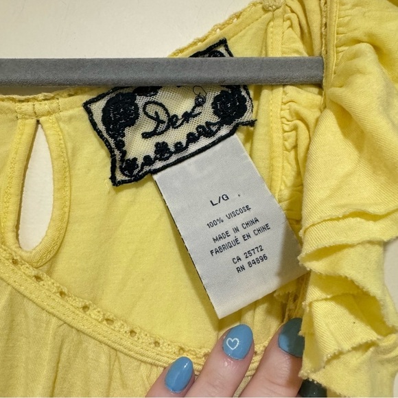 Women’s Y2K Dex Brand Yellow Lettuce Trim Flowy Soft Summer Tank Top Size: L - Picture 8 of 15